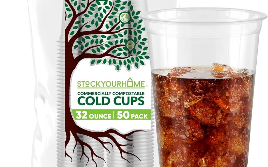 Stock Your Home 32 oz Clear Commercially Compostable Cold Cups Plant Based Eco Party Cup, Environmentally Friendly Recyclable Disposable Sustainable for Water, Wine & Beer Sample (50 Pack) Manufacturer & Supplier