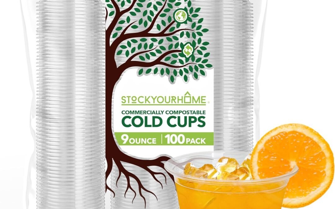 Stock Your Home 9 oz Clear Commercially Compostable Cold Cups (100 Pack) Plant Based Eco Party Cup, Environmentally Friendly Recyclable Disposable Sustainable for Water, Wine & Beer Sample Manufacturer & Supplier