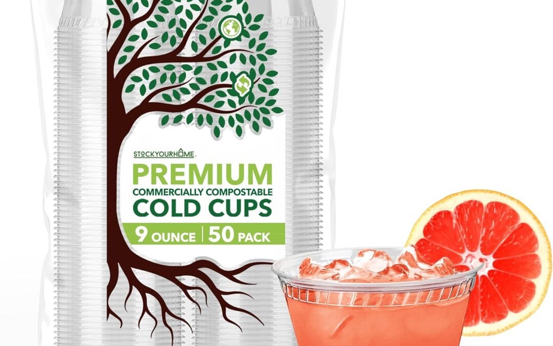 Stock Your Home 9 oz Premium Commercially Compostable Cold Cups (50 Pack) Plant Based Eco Party Cup, Environmentally Friendly Recyclable Disposable Sustainable for Water, Wine, Beer Sample Manufacturer & Supplier