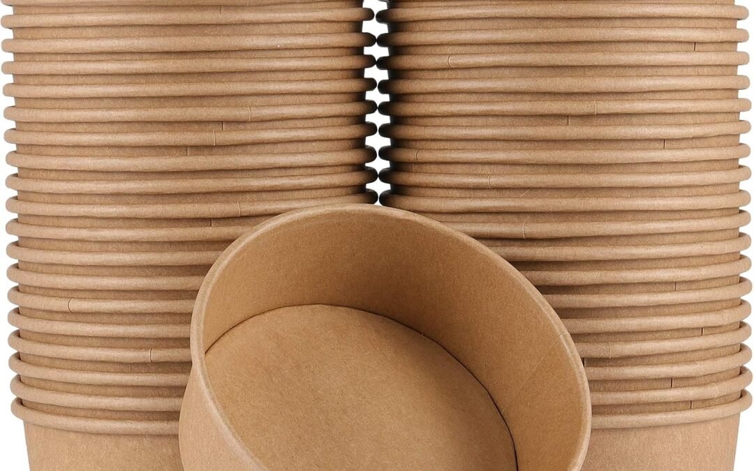 Top Chinese Factory 96 Pack 25 OZ Kraft Paper Bowls, Disposable Soup Serving Bowls, Paper Ice Cream Cups for Cold or Hot Food, Soup, Ice Cream, Dessert Wholesale Deal