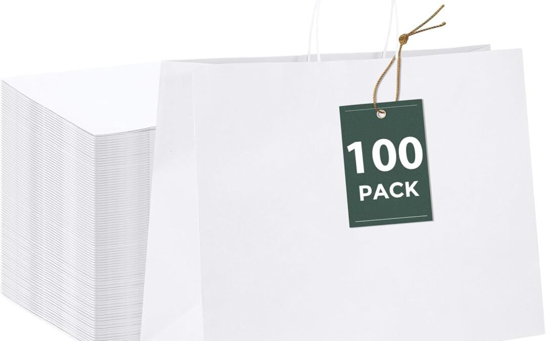 Top Chinese Factory GSSUSA 16x6x12 100Pcs White Gift Bags with Handles,Paper Gift Bags?White Large Paper Bag with Handles, 100% Recyclable Shopping Kraft Paper Bags for Small Business, Party Favor Wholesale Deal