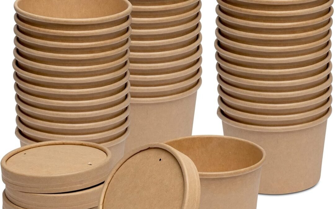 Top Chinese Factory GUSTO [8 oz. – 25 Count Kraft Paper Food Containers with Vented Lids – To Go Hot Soup Bowls, Disposable Ice Cream Cups, Ideal for Hot and Cold Foods – (Formerly Comfy Package) Wholesale Deal