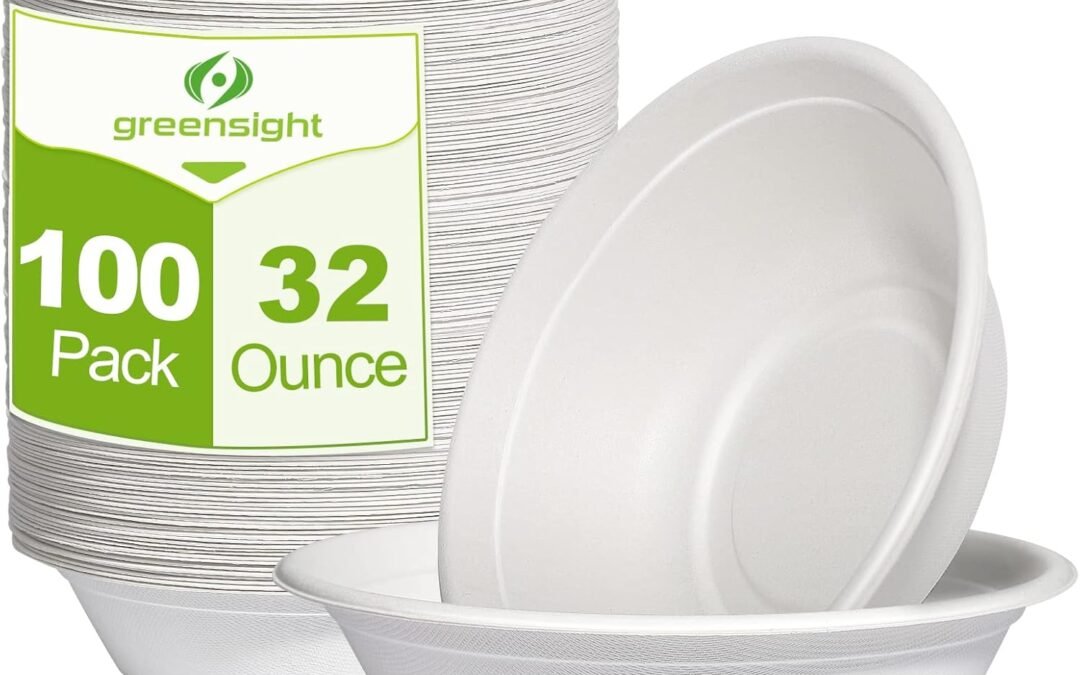 Top Chinese Factory Greensight Large Compostable Bowls – 32 oz, 100 Pack, Heavy Duty, Microwavable Safe, White Bagasse Bowls for Hot Soup, Salads, Cereals Wholesale Deal
