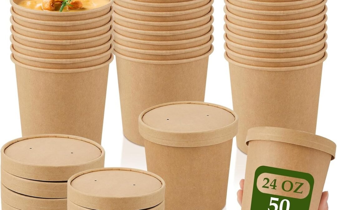 Top Chinese Factory Sabary 50 Pack 24 oz Paper Soup Containers with Lid Disposable Kraft Soup Food Bowl Microwavable Food Storage Ice Cream Containers Nice for Restaurants(Brown) Wholesale Deal