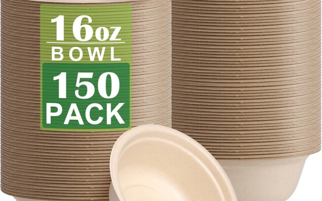 Trusted Supplier 150 Pack Compostable Paper Bowls,16oz Heavy-Duty Disposable Paper Bowls,Natural Wheatstraw Fiber Compostable Bowls,Eco-friendly Disposable Soup Bowls Leakproof & Microwave Safe for Hot or Cold Use at Factory Price