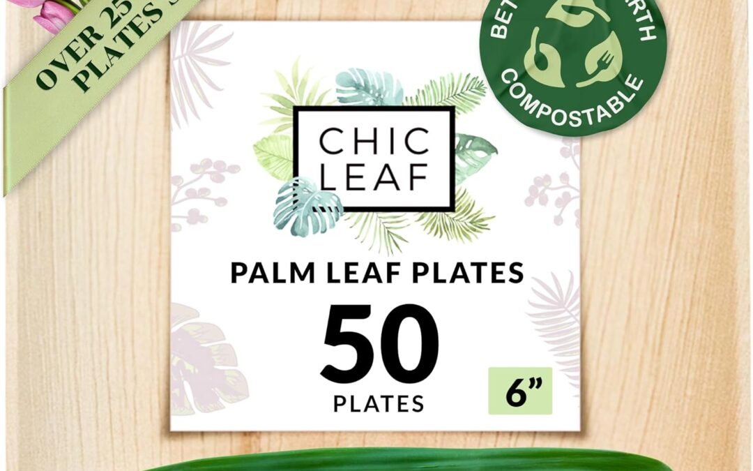 Chic Leaf Compostable & Biodegradable Palm Leaf Disposable Bamboo Plates - Disposable Party Plates for Appetizers (6'' - 50 Pack)
