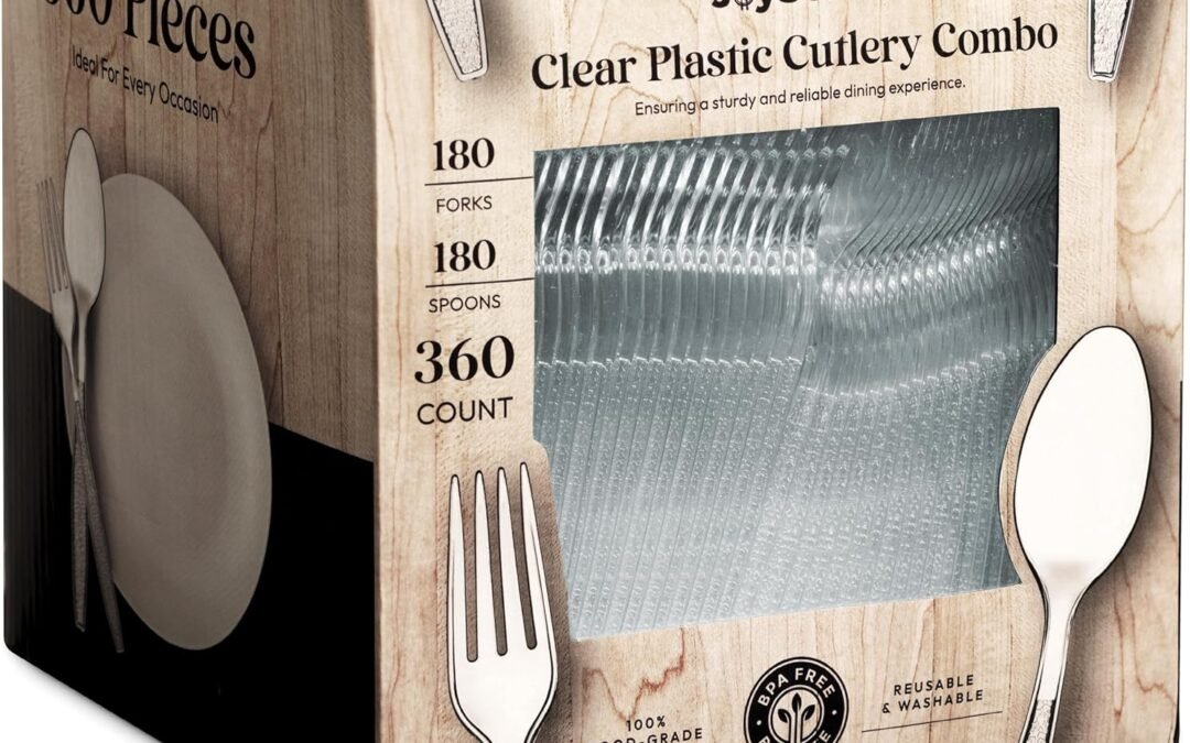 Trusted Supplier Clear Plastic Cutlery Set – (Bulk Pack 360 Pcs) Plastic Utensils Heavy Duty, 180 Forks and 180 Spoons, Silverware Sets for Party Supplies, Dinners, Take-Out, Catering, Food Services at Factory Price