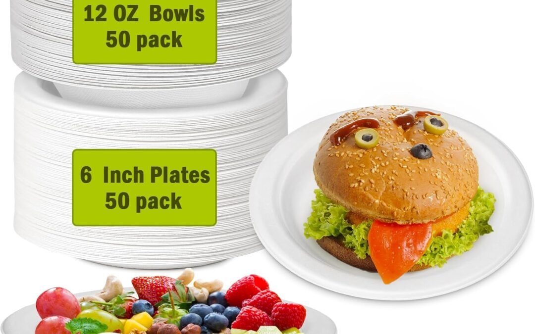 Trusted Supplier Disposable Paper Plates & Bowls – 6 inch, 12 OZ, Compostable, Biodegradable Eco Friendly for Cereals, Dessert, Salad – 100 Pack, White at Factory Price