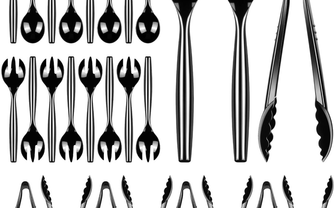 Trusted Supplier Dualshine 24 Pcs Disposable Black Plastic Serving Utensils,8 Set Including 10″ Plastic Serving Spoons, Forks and 9″ Tongs, for Dinner Parties, Buffets,Banquets, Events, Weddings, and Daily Use at Factory Price