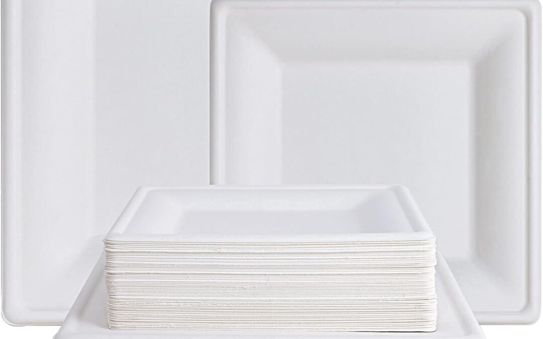 Trusted Supplier ECOLipak 120 Pack Compostable Paper Plates, 10 inch and 8 inch Heavy Duty Eco friendly Sugarcane Biodegradable Disposable Square Plates for Party Dinner Birthday at Factory Price