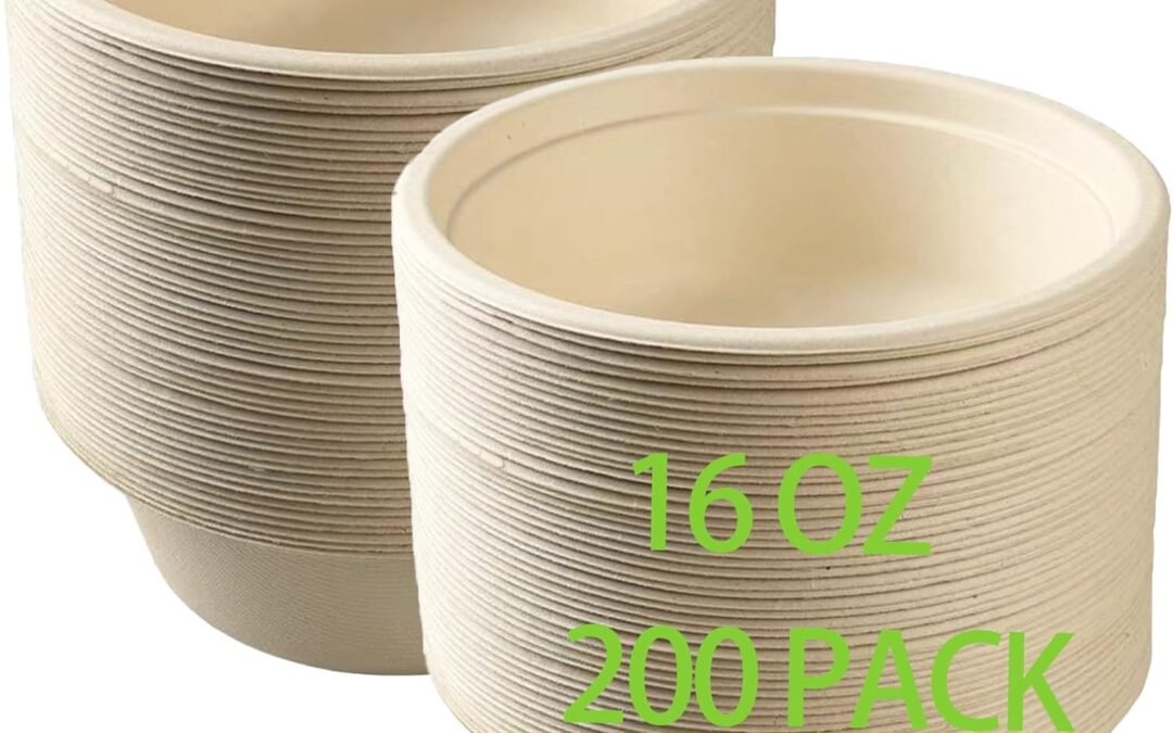 Paper Bowls, 16 oz, 200 Count, Biodegradable Sugarcane, Hot and Cold Use, Natural