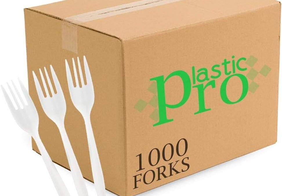 Plasticpro Cutlery Plastic Forks Medium Weight Disposable Silverware (White,1000 Forks)