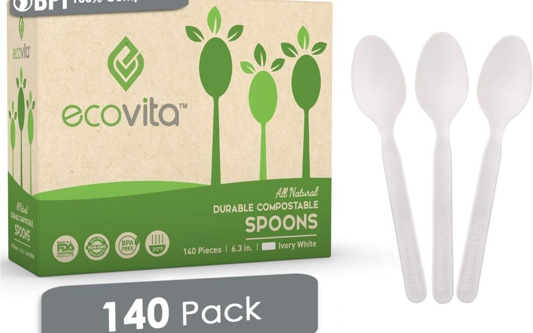 Wholesale 100% Compostable Spoons – 140 Large Disposable Utensils (6.3 in.) Eco Friendly Durable and Heat Resistant Alternative to Plastic Spoons with Convenient Tray Manufacturer