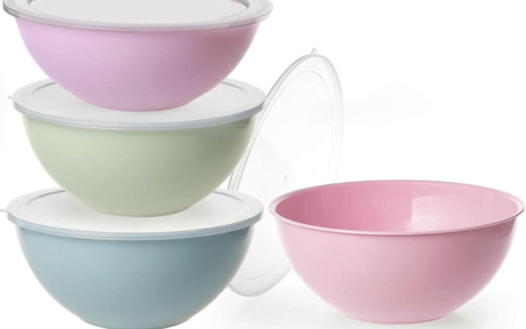 Wholesale 2.1QT Plastic Mixing Bowl Set of 4 with Lids for Kitchen, Lightweight Salad Bowls, Large Storage Bowls for Baking, Prepping,Cooking and Serving Food, Dishwasher & Microwave Safe- Pink Manufacturer