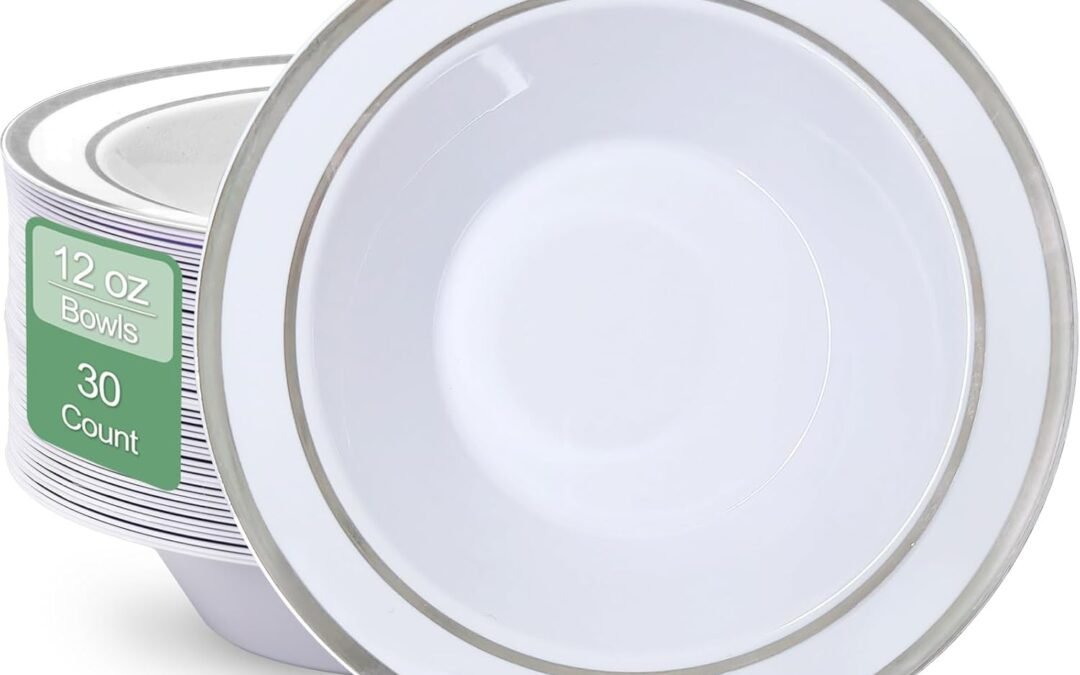 Wholesale 30 PCS Plastic Bowls with Silver Rim,12oz Disposable Soup Bowls,Premium Heavy Duty Dessert Salad Bowls for Home Wedding Dinner Party Halloween Catering Everyday Use Manufacturer