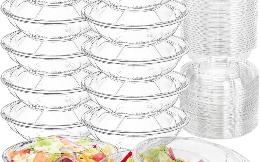 Wholesale 50 Pack Plastic Salad Bowls with Lids, 18 oz Disposable Salad To-Go Container for Lunch, Clear Acai Bowls for Takeout Fruits, Meal Prep, Nuts, Serving, and Mixing Manufacturer