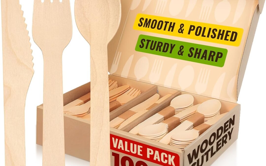 Wholesale Compostable Utensils – 100 Pcs (40 Compostable Forks | 40 BIodegradable Spoons | 20 Knives) – Eco–Friendly Compostable Forks and Spoons – Biodegradable Utensils – Compostable Cutlery for Parties Manufacturer