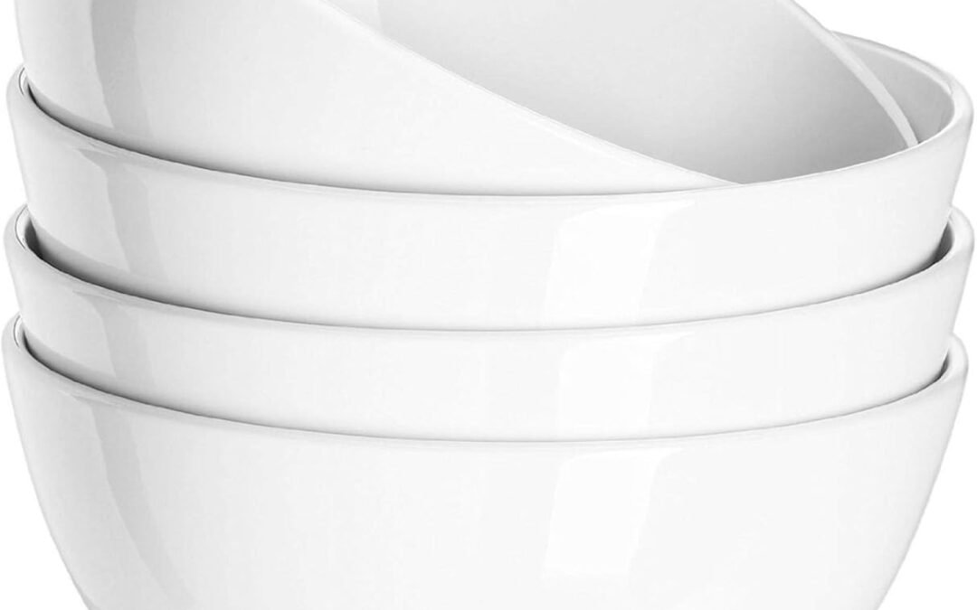 Wholesale DOWAN 22 OZ White Ceramic Bowls Set of 4 – Perfect for Soup Bowls for Kitchen, Cereal Bowl, Ramen Bowl, Microwave Safe for Oatmeal, Fruit,Salad and Rice Bowl – Dishwasher & Microwave Safe Manufacturer