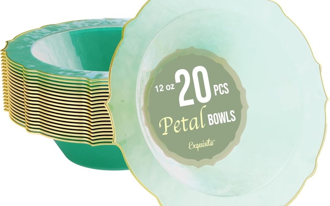 Wholesale Exquisite Fancy Plastic Bowls Disposable Bowls 12 Oz Bowl Set Of 20 Disposable Soup Bowls Plastic Serving Bowls Perfect Plastic Ice Cream Bowls or Plastic Salad Bowls – Mint – Gold Rim Manufacturer