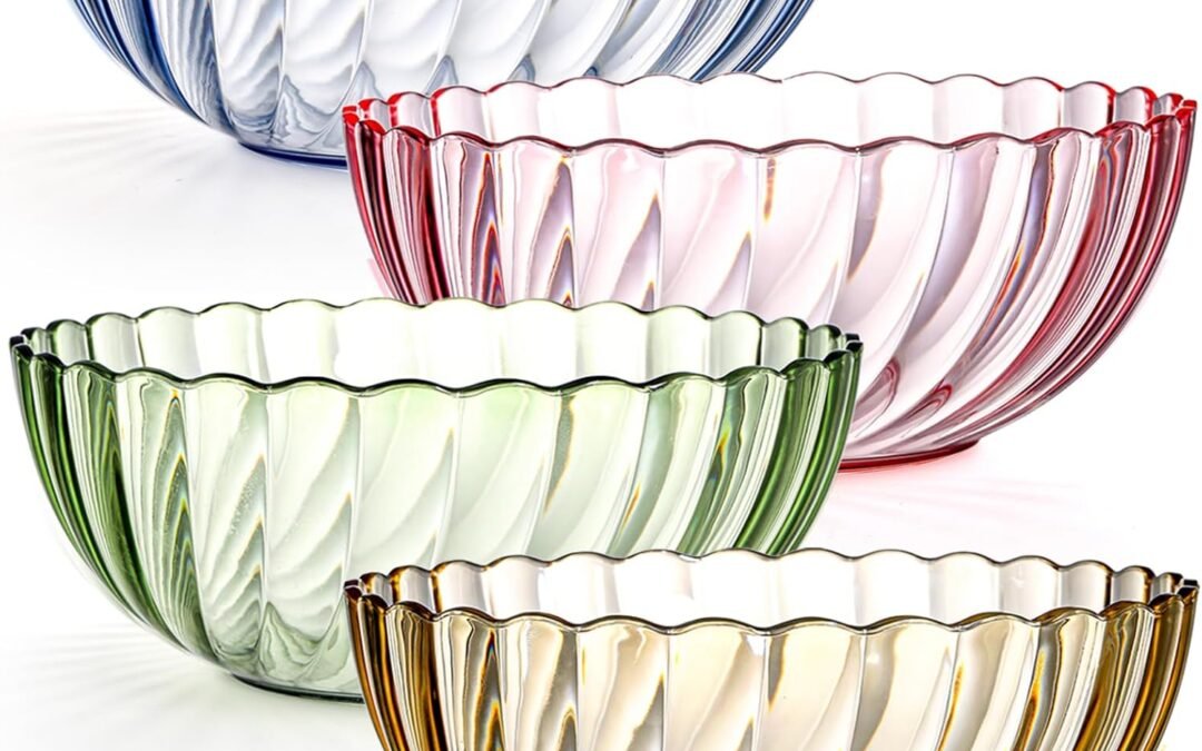Wholesale Fasmov 4 Pack Plastic Serving Bowls, Plastic Salad Mixing Bowls, 74oz Break Resistant Plastic Bowls for Salad, Fruit, Popcorn, Chip and Dip, Multicolor Manufacturer