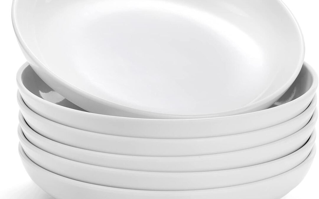 Wholesale Fasmov Melamine Pasta Bowls, 6 Pack 8 inches 20 Oz Large Salad Serving Bowls, Shallow Salad Bowls, Plastic Dinner Deep Plates, Dishwasher Safe, White Manufacturer
