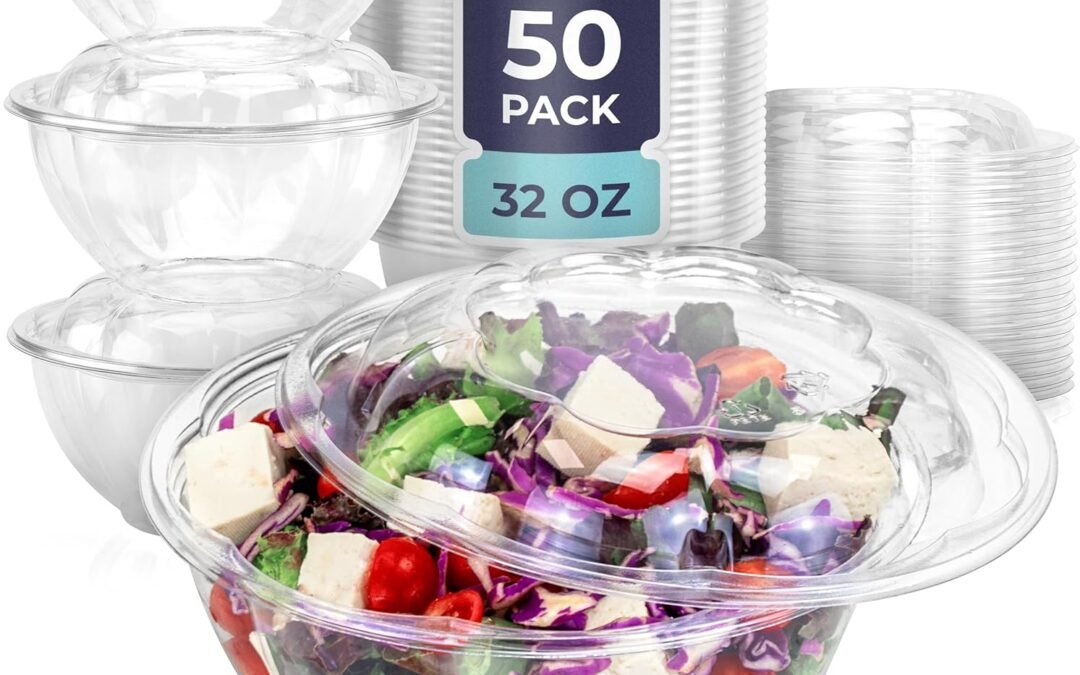 Wholesale Fit Meal Prep 50 Pack 32 oz Disposable Plastic Clear Salad Bowls with Airtight Lids – To Go for Lunch, Takeout, Party, Catering, Picnic Manufacturer