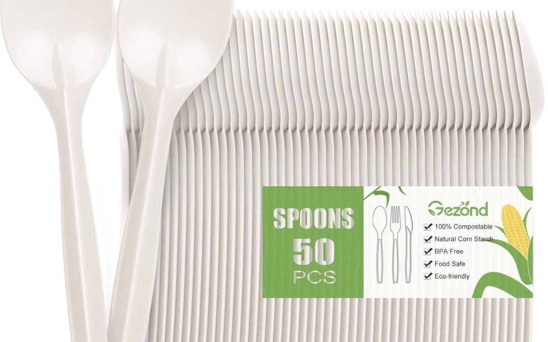 Wholesale Gezond Compostable Spoons 50 Pack 6.7 Inch Disposable Spoons No Plastic Biodegradable Cutlery Set Heavy-duty for Party Wedding Camping Office Picnic Manufacturer