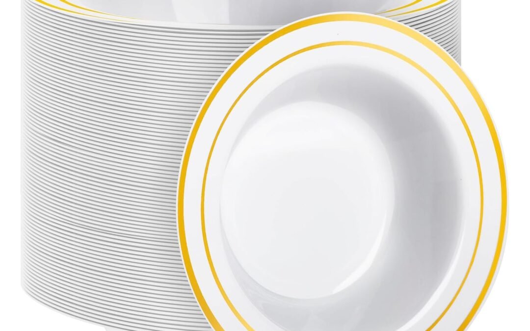 Wholesale Goodluck 100 Pack Plastic Bowls with Gold Rim, 12oz Disposable Soup Bowls, Heavy Duty Dessert Bowls for Weddings, Parties, Dinners, Catering, Thanksgiving and Everyday Use Manufacturer