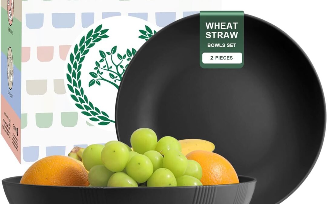 Wholesale Homienly Wheat Straw Large Salad Bowl Set – Salad Bowls for Kitchen, Party, 60 OZ Large Capacity Serving Bowls Set of 2, Microwave and Dishwasher Safe Big Fruit Bowls (Black) Manufacturer