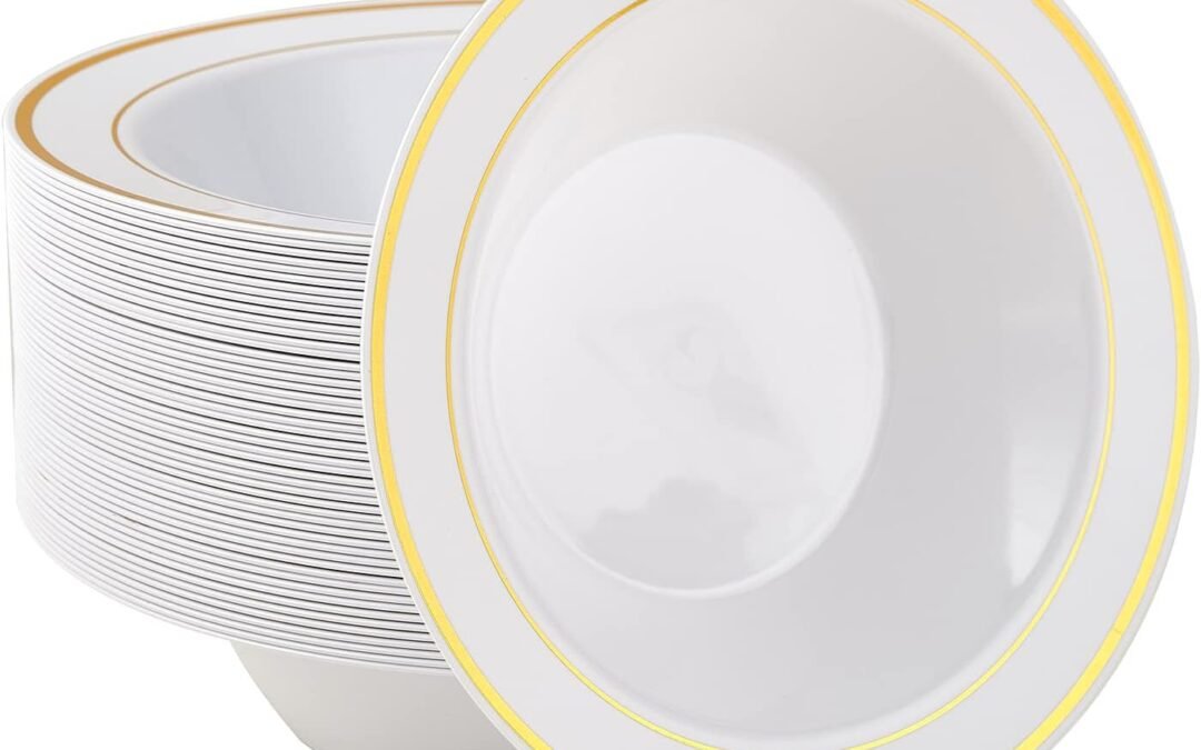Wholesale JOLLY PARTY 50PCS Plastic Bowls with Gold Rim-12oz disposable Soup Bowls, Christmas Thanksgiving Premium Dessert Salad Bowl for Wedding/Party Manufacturer