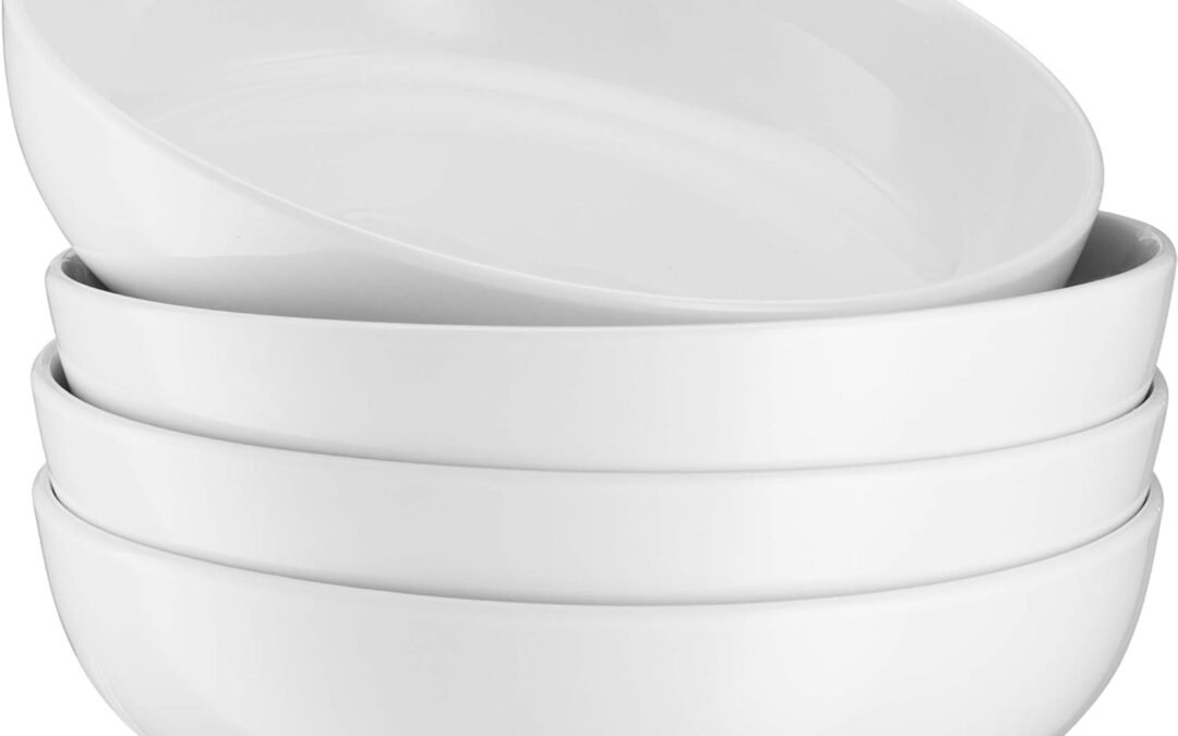 Wholesale KooK Pasta Bowl, Salad Bowls, Bowls, Serving Bowls, Soup, Ceramic, Large Capacity, Microwave & Dishwasher Safe, Set of 4, 40 Oz, (White) Manufacturer