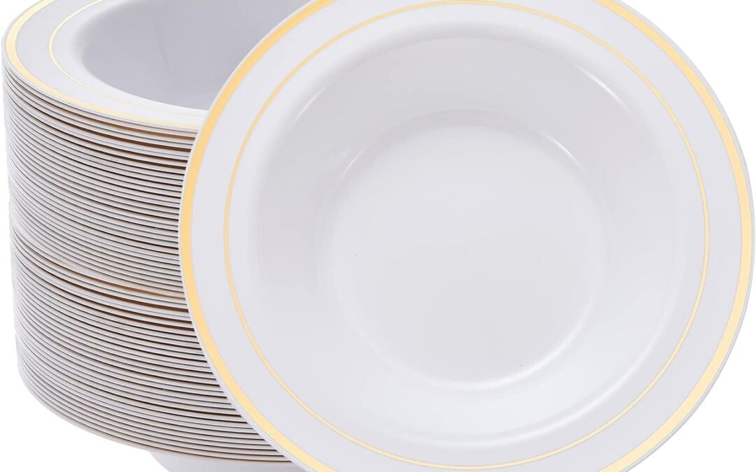 Wholesale N9R 30PCS Disposable Soup Bowls with Gold Rim, 12 Oz Fancy Plastic Soup Bowls for Holidays, Parties, Weddings, Catering,and Everyday Use Manufacturer