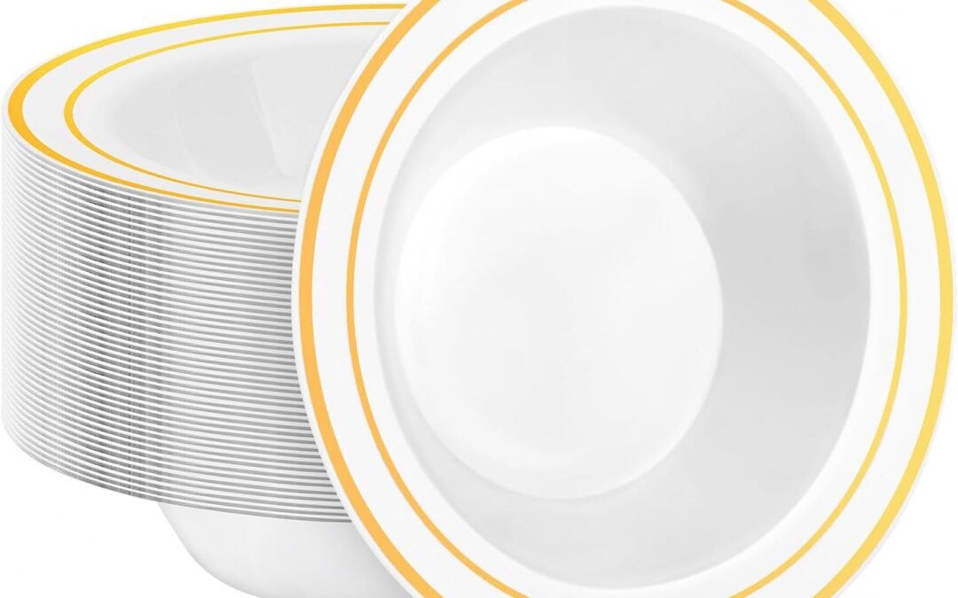 Wholesale OEM ODM 50 Pack Disposable Soup Bowls with Gold Rim, 12oz Premium Heavy Duty Plastic Dinner Bowls for Party, Wedding and Holiday Factory & Supplier