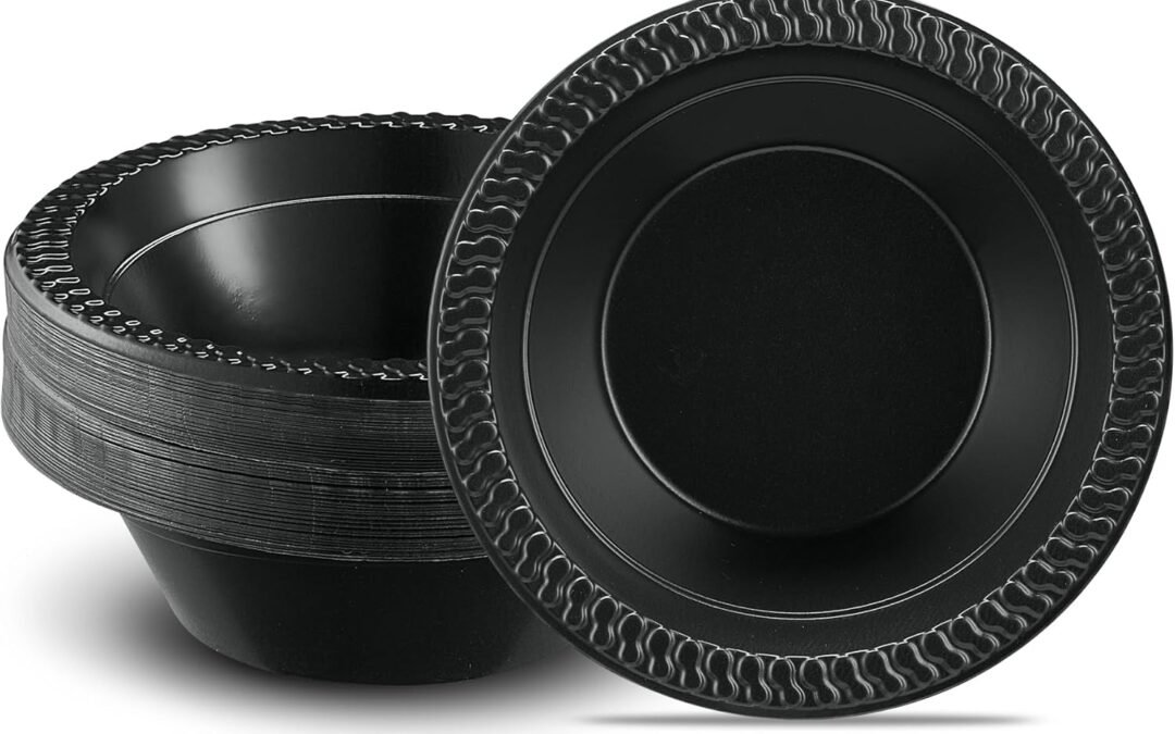 Wholesale PLASTICPRO 100 PCS Black Plastic Bowls Light Weight 12 oz Plastic Soup Bowls Black Salad Plates Disposable for Party and Wedding Manufacturer