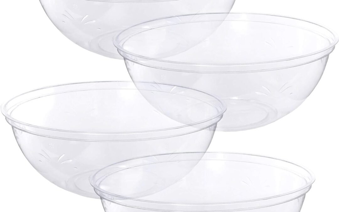 Wholesale PLASTICPRO Disposable Round Serving Bowls, Party Snack or Salad Bowl, Plastic Crystal Clear Pack of 4 (X Large Bowls, 4) Manufacturer