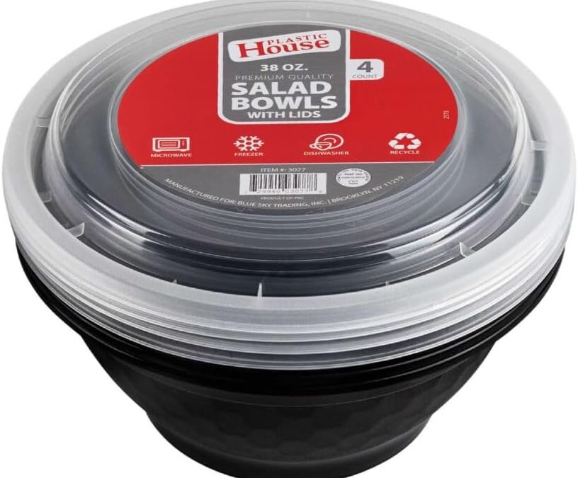 Wholesale Plastic House Black Plastic Salad Bowls with Lids – 38 oz | Pack of 4 Manufacturer