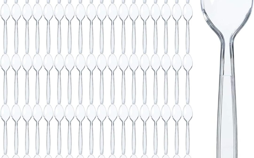 Wholesale Prestee 300 Clear Plastic Spoons Bulk – Durable Disposable Plastic Silverware Spoons – Heat-Resistant Spoon Cutlery – Heavy Duty Flatware Pack – Disposable Silverware Utensil Set for Hot and Cold Food Manufacturer