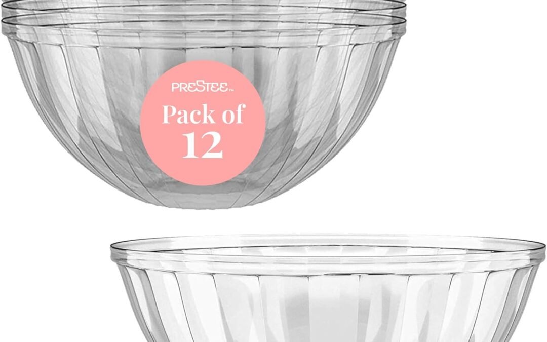 Wholesale Prestee Clear Plastic Serving Bowls, 48 Oz. 12 Pack – Round Disposable Bowls, Punch, Party, Chip Bowl Containers – for Candy, Salads, Parties, & Serving Food – Large Salad Bowl Dish for Eating Manufacturer