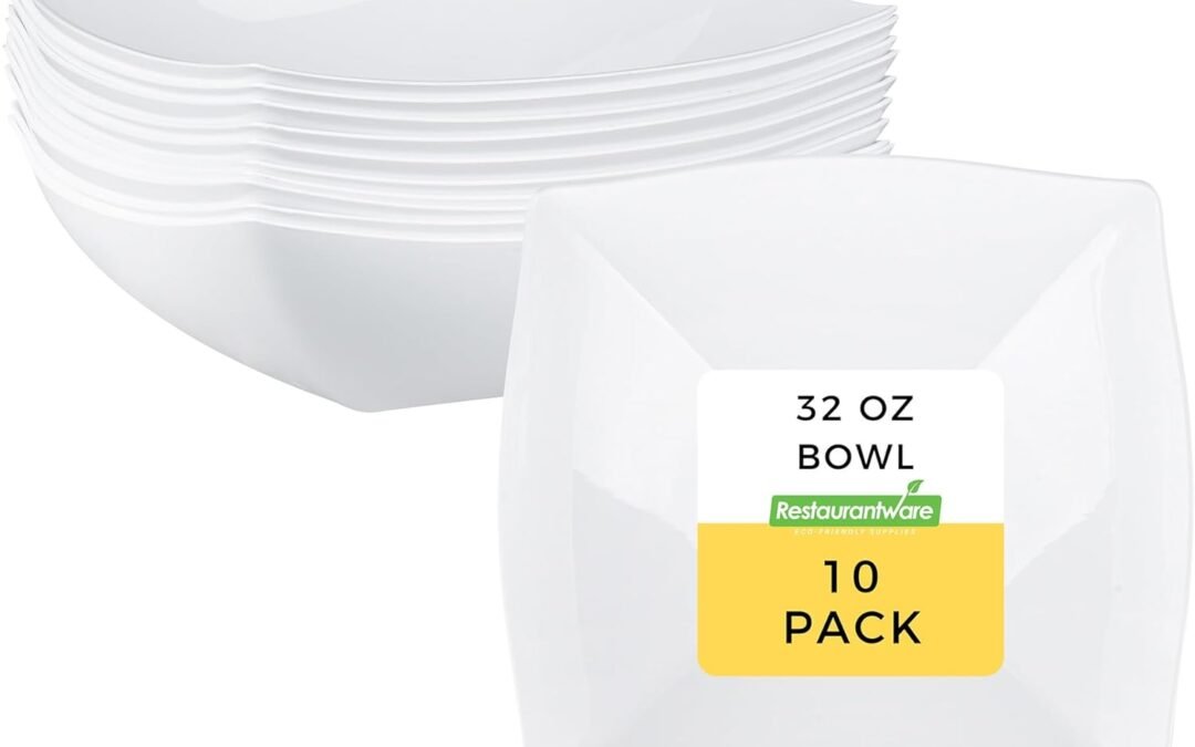 Wholesale Restaurantware Moderna 32 Ounce Fancy Plastic Bowls 10 Square Disposable Salad Bowls – Durable Heavy-duty White Plastic Bowls For Warm And Cold Foods Manufacturer