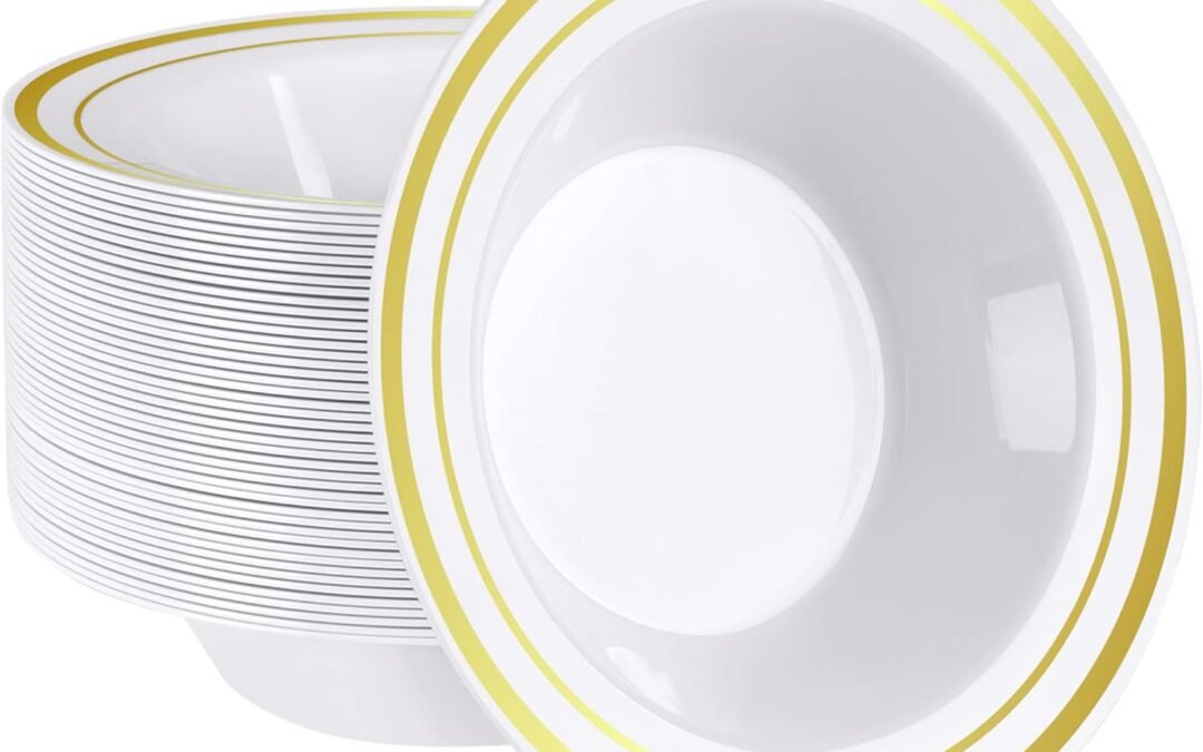 Wholesale SETUP [12 oz. – 50 Piece Dessert Soup Bowls with Gold Rim, Plastic Bowls Disposable – Premium Heavy-Duty Disposable Soup Bowls for Party, Wedding, and All Occasions Manufacturer