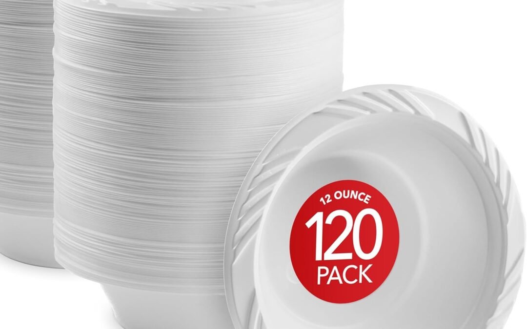Wholesale Stock Your Home (120 Pack) 12 oz Elegant White Plastic Bowls for Parties Small Disposable Bowl for Fancy Dinner or Cocktail Party, Soup and Salad, Thick and Sturdy Manufacturer