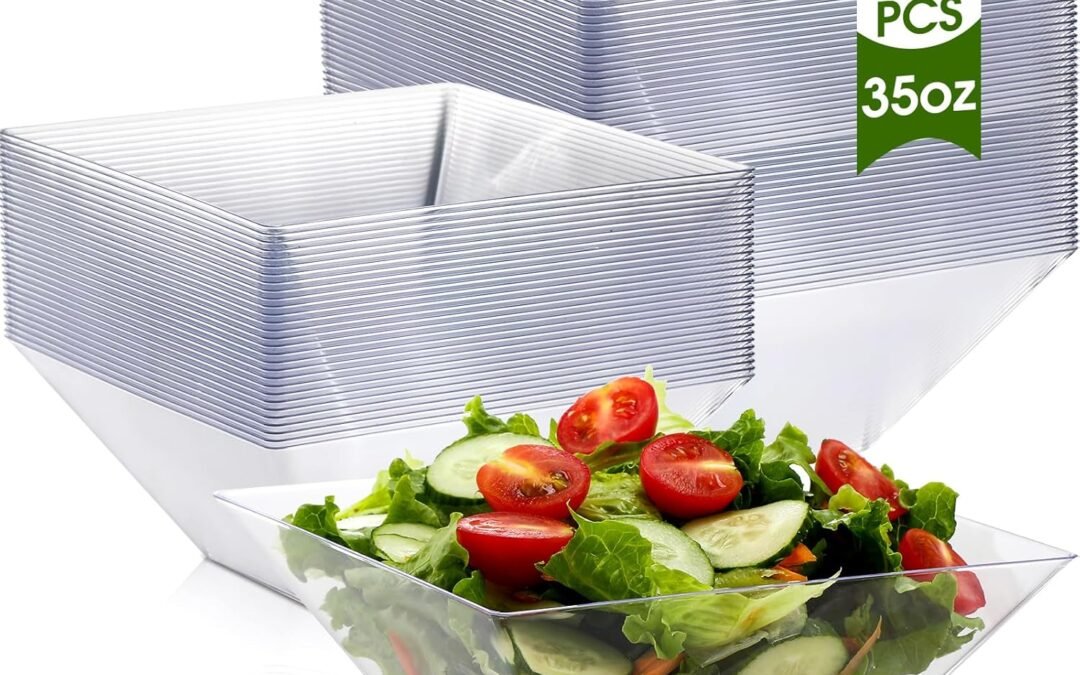 Wholesale Tioncy 30 Pcs Square Plastic Serving Bowls, Medium Salad Fluted Plastic 35 oz Disposable Serving Bowls Containers for Parties, Snack, Buffet, Chips(Clear,Classic) Manufacturer