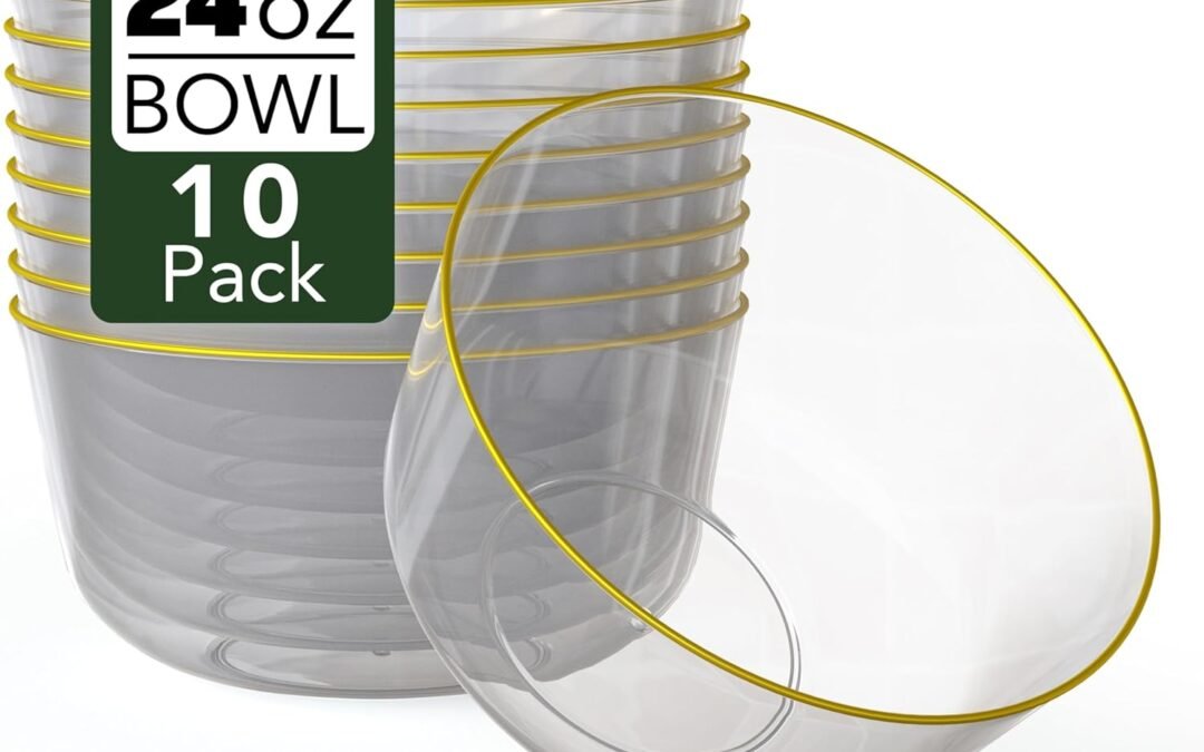 Wholesale Trendables Clear Plastic Bowls – 24 Oz Set of 10, Gold Rimmed, Fancy Serving Bowls – Perfect for Ice Cream, Salad, Candy Manufacturer