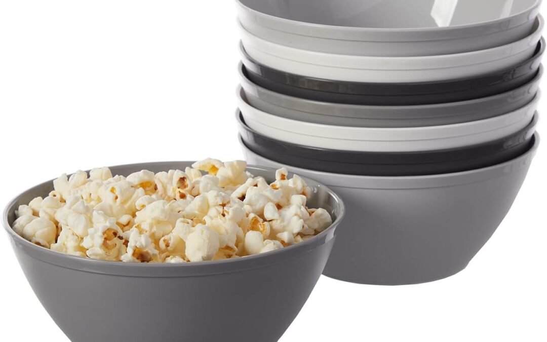 Wholesale US Acrylic Unbreakable 28 oz. Plastic Stackable Cereal Bowls for Snacks & Ice Cream in Grey Colors (Set of 8) 6-inch Reusable, BPA-Free, Made in the USA, Dishwasher Safe Dinnerware Manufacturer