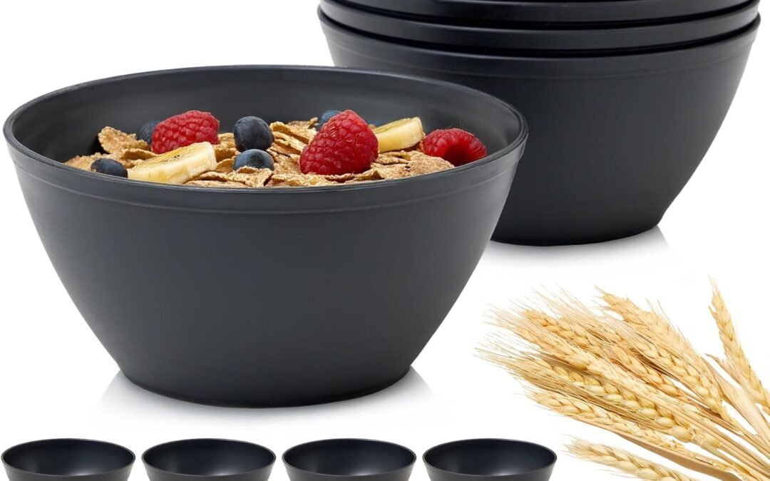 Wholesale US Acrylic Wheat Straw Unbreakable 28 oz. Stackable Cereal Bowls for Snacks & Ice Cream in Grey (Set of 8) 6-inch Reusable, BPA-Free, Dishwasher Safe Dinnerware, Made in USA Manufacturer