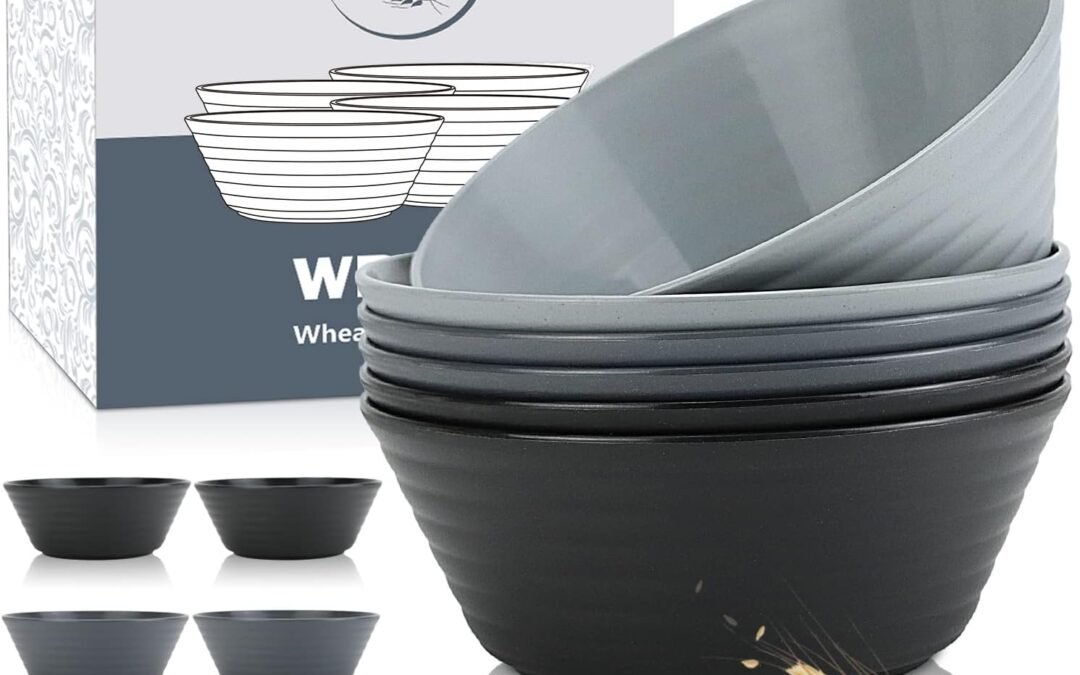Wholesale Wheat Straw Bowl Sets,6 PCS Unbreakable Cereal Bowl 36 OZ,Microwave and Dishwasher Safe Bowls,Salad Bowls for Camping,Rv,Apartment,Dorm,Party (Black Grey) Manufacturer