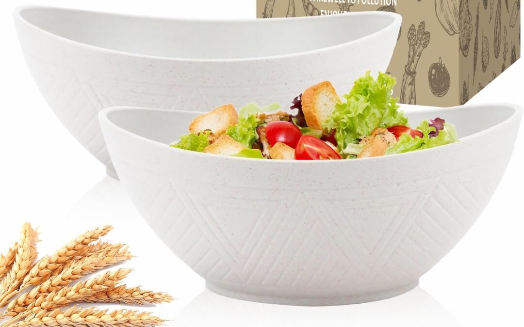 Wholesale Wheat Straw Bowls Set of 2 with Textured Pattern,Unbreakable Large Salad Bowls,Plastic Bowls Dishwasher & Microwave,Sturdy and Stackable Kitchen Bowl Sets for Serving,Oatmeal.White Manufacturer