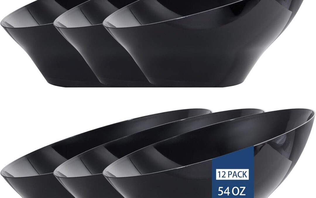 Wholesale bUCLA 12 Pack Black Plastic Serving Bowls – 54 OZ Angled Bowls Disposable for Chip&Candy – Party Table Salad and Fruit for Party & Wedding Manufacturer