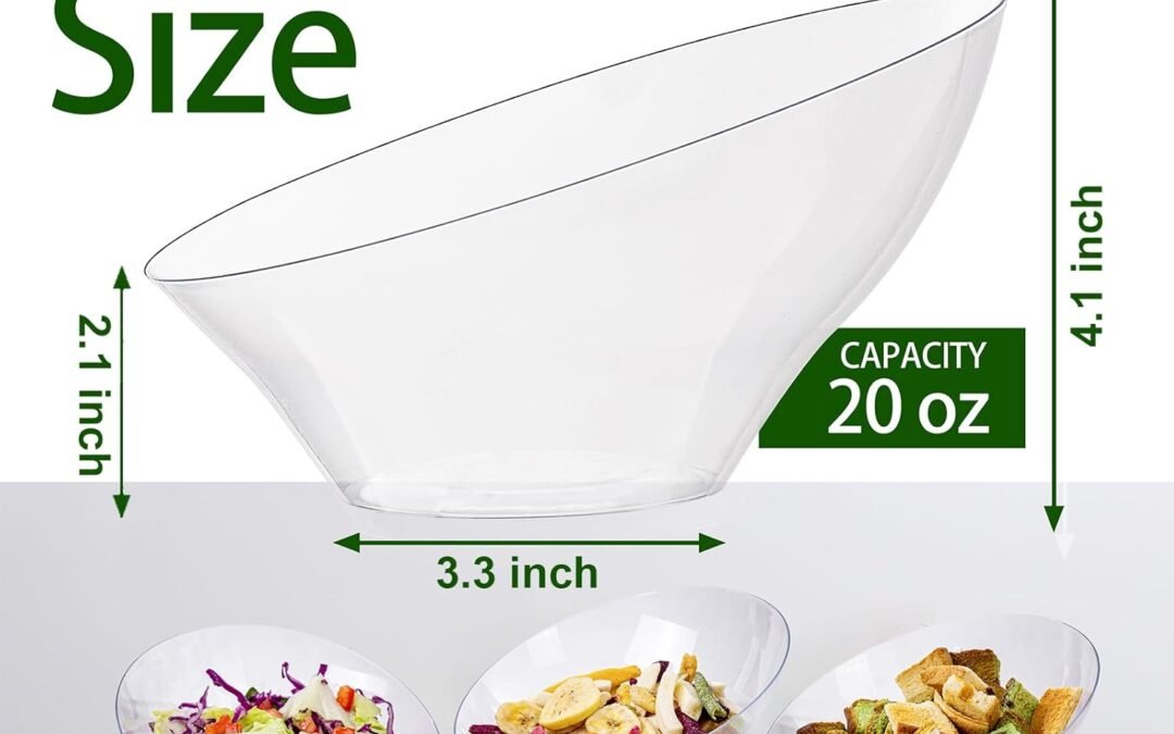 Wholesale bUCLA 12 Pack Clear Plastic Serving Bowls – 20 OZ Angled Serving Bowls Disposable for Chip,Candy,Salad & Fruit – Ideal for Party & Wedding Manufacturer